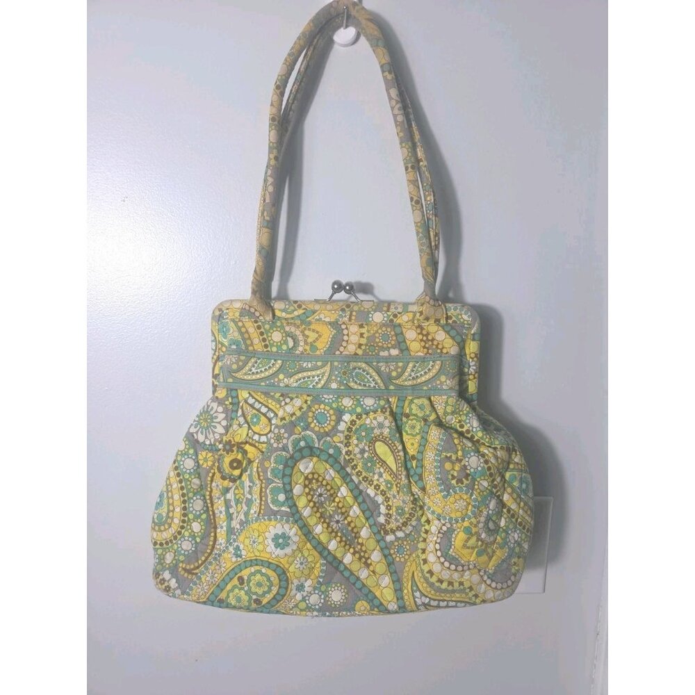 Vera Bradley Retired Paisley Frame Bag Yellow Green Kiss Lock Satchel. HL436
